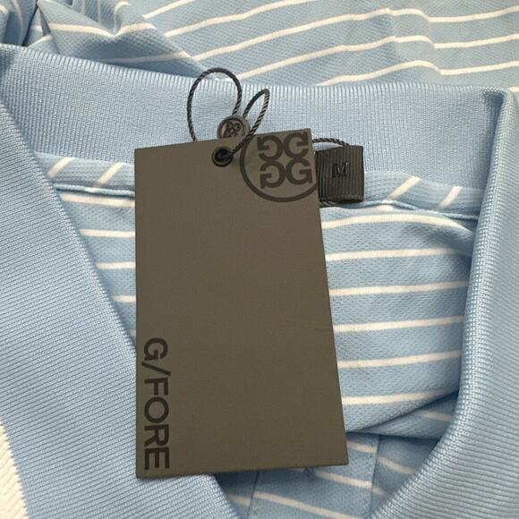 GFore Polo Shirt Men’s Medium Golf Blue White‎ Striped Logo G/Fore - Picture 4 of 11